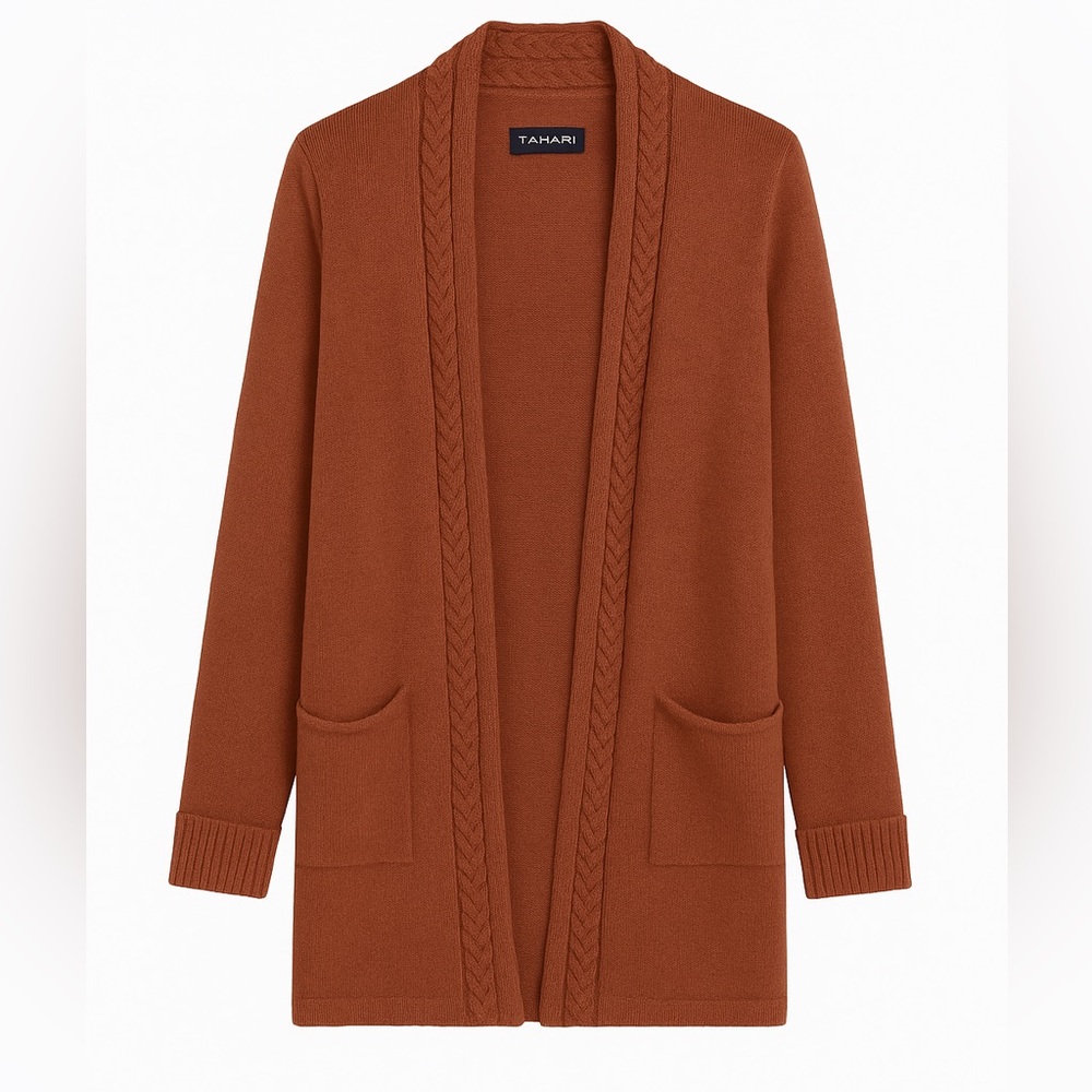Tahari Burnt Orange Cable Knit Cardigan